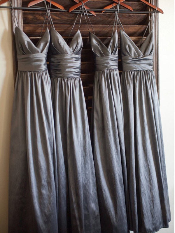 Silver Taffeta Spaghetti Straps A-Line Princess PO16033PO609Bridesmaid Dress