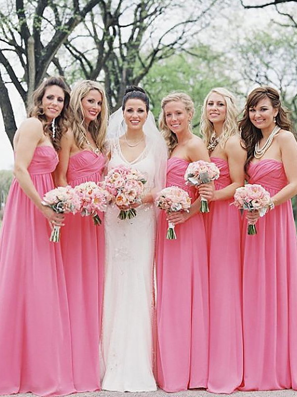 Watermelon Chiffon Sweetheart A-Line Princess Bridesmaid Dress
