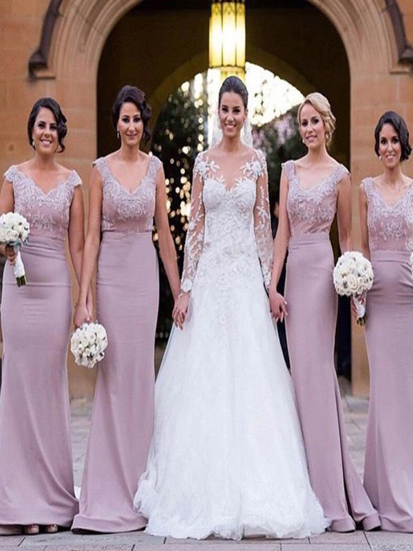 Watermelon Satin V-neck Trumpet Mermaid Bridesmaid Dress