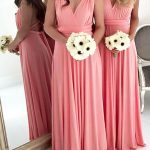 Watermelon Spandex V-neck A-Line Princess Bridesmaid Dress