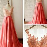 Watermelon Sweep Brush Train Chiffon Sweetheart A-Line Princess Lace PO16033PO571Bridesmaid Dress